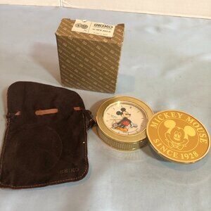 Mickey Mouse Seiko Quartz Travel Alarm Clock Gold Qfd 203 G NOT WORKING #F12